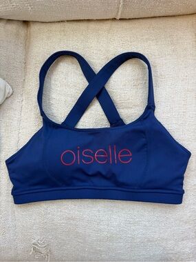 Oiselle Navy Logo Sports Bra Running Yoga Training Crossback Medium Support M